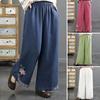 Chinese Style Long Pants Elastic Waist Wide Leg Casual Trousers Pockets Design Loose Fit Retro
