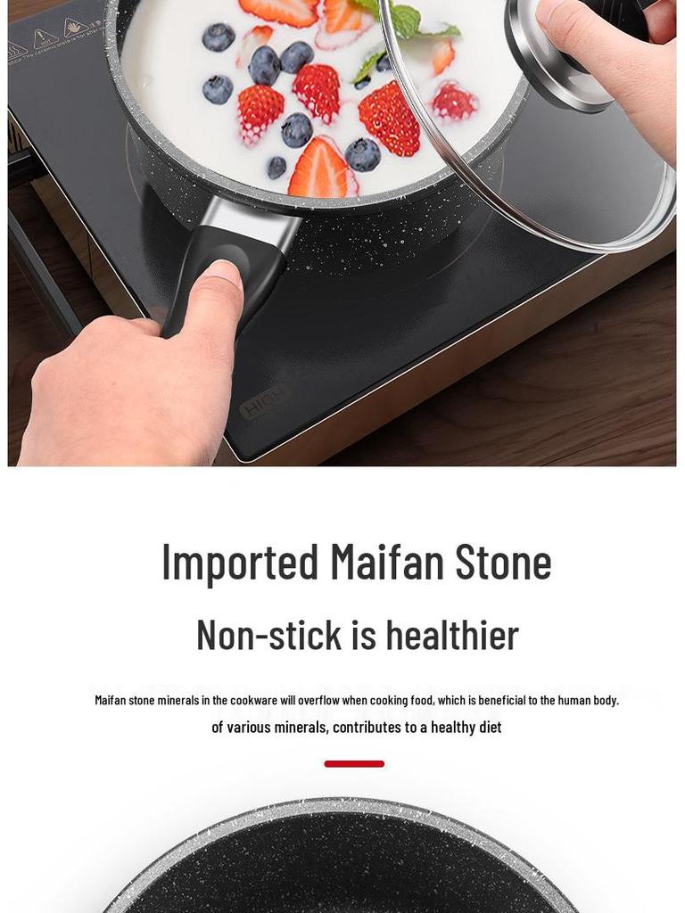 Mini Maifan Stone Milk Pot: All-in-One Ramen, Noodle, Fry, Boil, and Soup Pot for Home Cooking and Kids' Food.