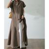 Single Breasted Short Sleeve Cotton Linen Shirt Dress Women's Loose Lapel Solid Casual Maxi Dresses