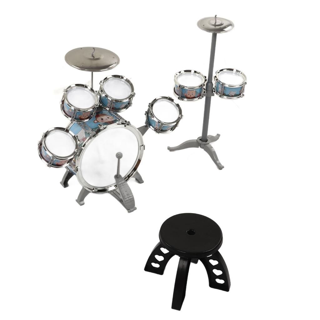 Kids Jazz Drum Set 7 Drums Loud Sound Compact Beginner Drum Kit with Stool for 3 Years Old Above