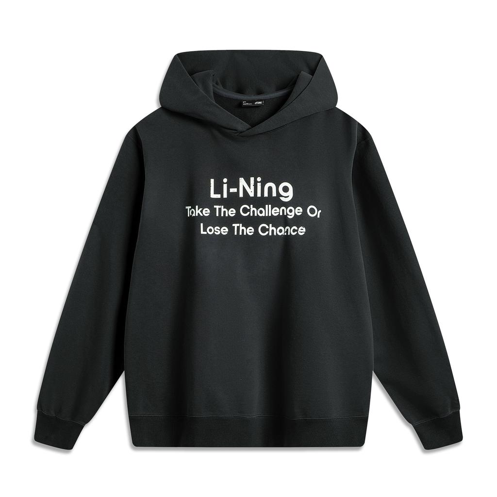 Li Ning Sports Lifestyle Series Letter Hooded Comfortable Breathable Versatile Loose Sweatshirt Unisex Sweatshirt Dark-Night-Black AWDV369-1
