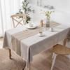Grey Beige Decorative Linen Striped Tablecloth With Lace Waterproof Thick Rectangular Home Dining Table Cover Tea Cloth