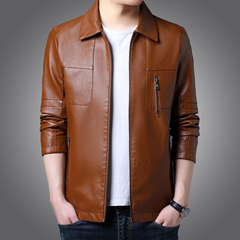 Leather Jacket Men's Casual Jacket Spring and Autumn Korean Version Trend Loose Youth Handsome Lapel Locomotive Clothing