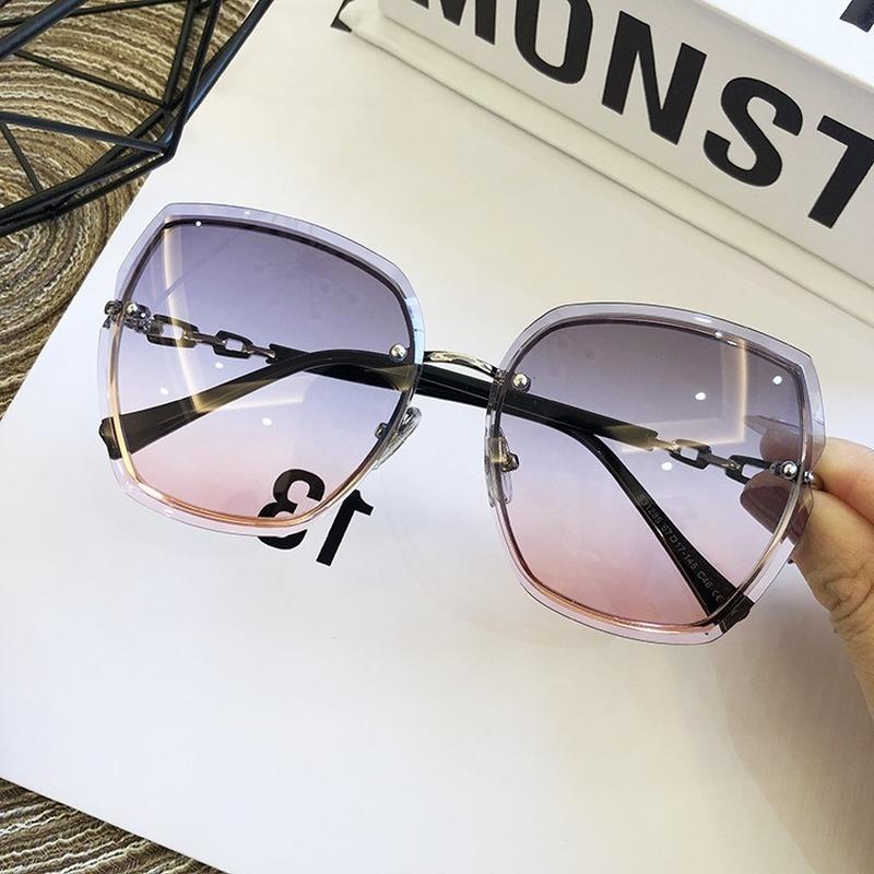 Women's Rimless Square Sunglasses Brand Designer Sun Glasses Vintage Shades Female Pink Eyewear