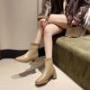2025 Autumn and Winter New Korean Version Velvet Martin Boots Women's Head Thick Heel Short Boots Versatile Rear Zipper Elastic Thin Boots