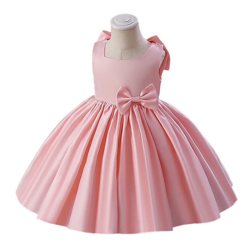 Европейское и американское атласное платье для девочки на день рождения и платье цветочницы с большим бантом