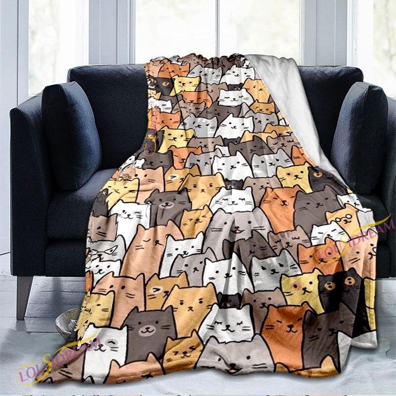 Cartoon Cute Cat Pattern Blanket Warm Blanket Super Soft Flannel Blanket Plush Bed Blanket for Adults and Children Bed or Sofa