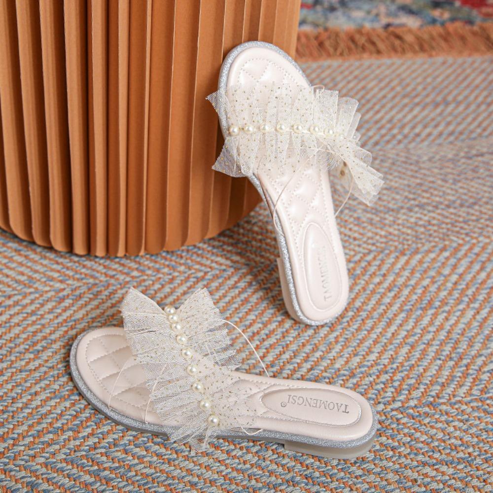 Slippers Women Sandals New Slippers Women Summer Outside Versatile Transparent Pearl Large Women's Shoes Sandalias Transparente