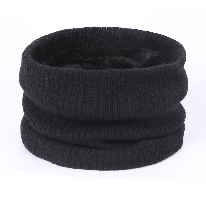 Men's and Women's Knit Pullover Hat Set: Autumn/Winter Velvet-Lined Warm Hat, Scarf, Gloves