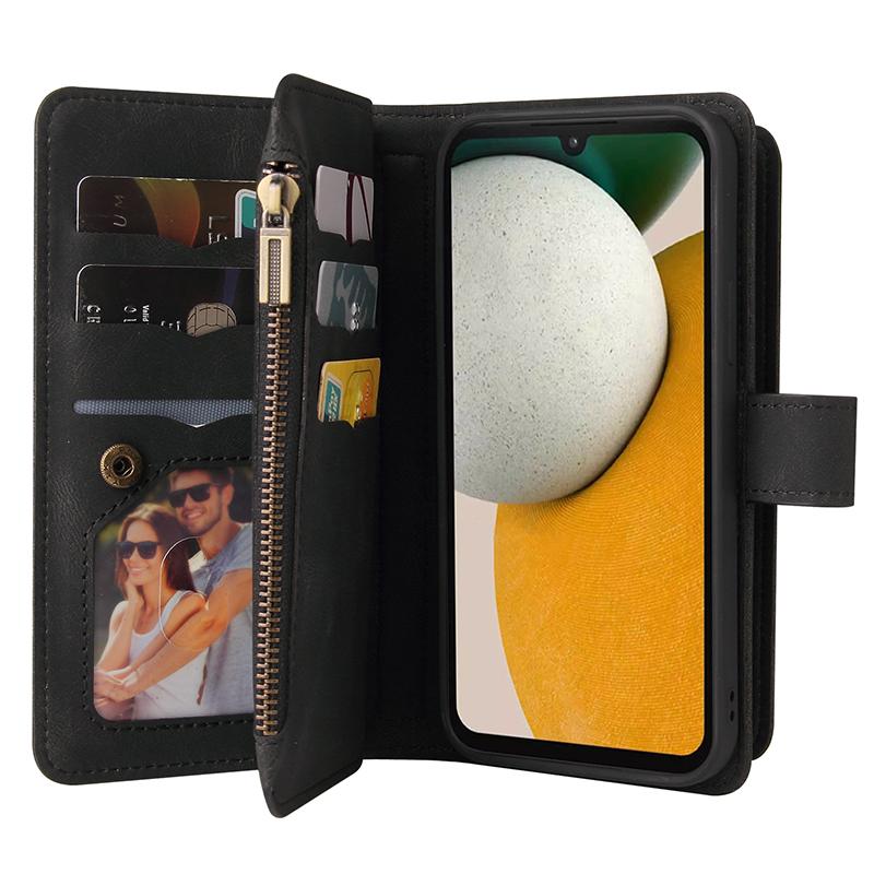 For Samsung Galaxy A15 4G Zipper Wallet Case with 15 Card Slots and Strap Leather Phone Cover