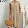Women's Fashion Summer Spring Solid Color Print Short Sleeve O-Neck Loose Waistline Casual Dresses