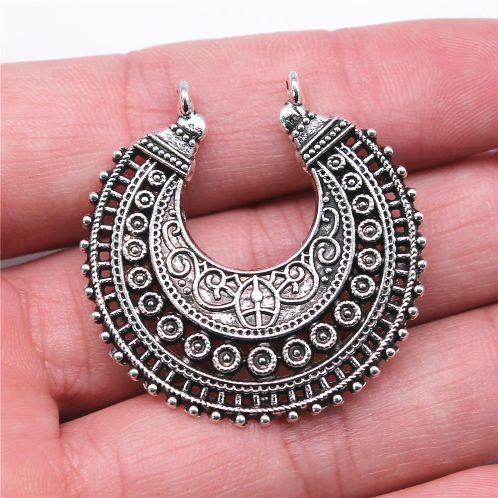 2Pcs Crescent Pendant Earring Connector Earrings Charms Antique Silver Color 38X37mm