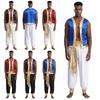 Mens Roleplay Prince Costume Metallic Shiny Trim Design Open Front Vest and Pants Arabian Theme Party Outfit