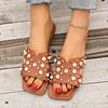 2024 Hot Sale Ladies Shoes Plus Size Women's Slippers Fashion String Bead Daily Slippers Women New Rivet Peep Toe Flat Slippers