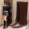 Fashion French Retro Square Toe Heightened Block Heel Straight Leg Knight Boots Flat Mouth Small Man Long Leg Boots