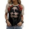 Women's Casual T Shirt Skeleton Print Crew Neck Top Summer Short Sleeve Tee Female Oversized Clothing Fashion Street Pullover