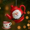 Christmas Teapot Ornament Holly Vintage Tea Cups And Pot Set Xmas Tree Hanging Ornaments 2D Acrylic Teapot Decor with Pouring Tea Effect