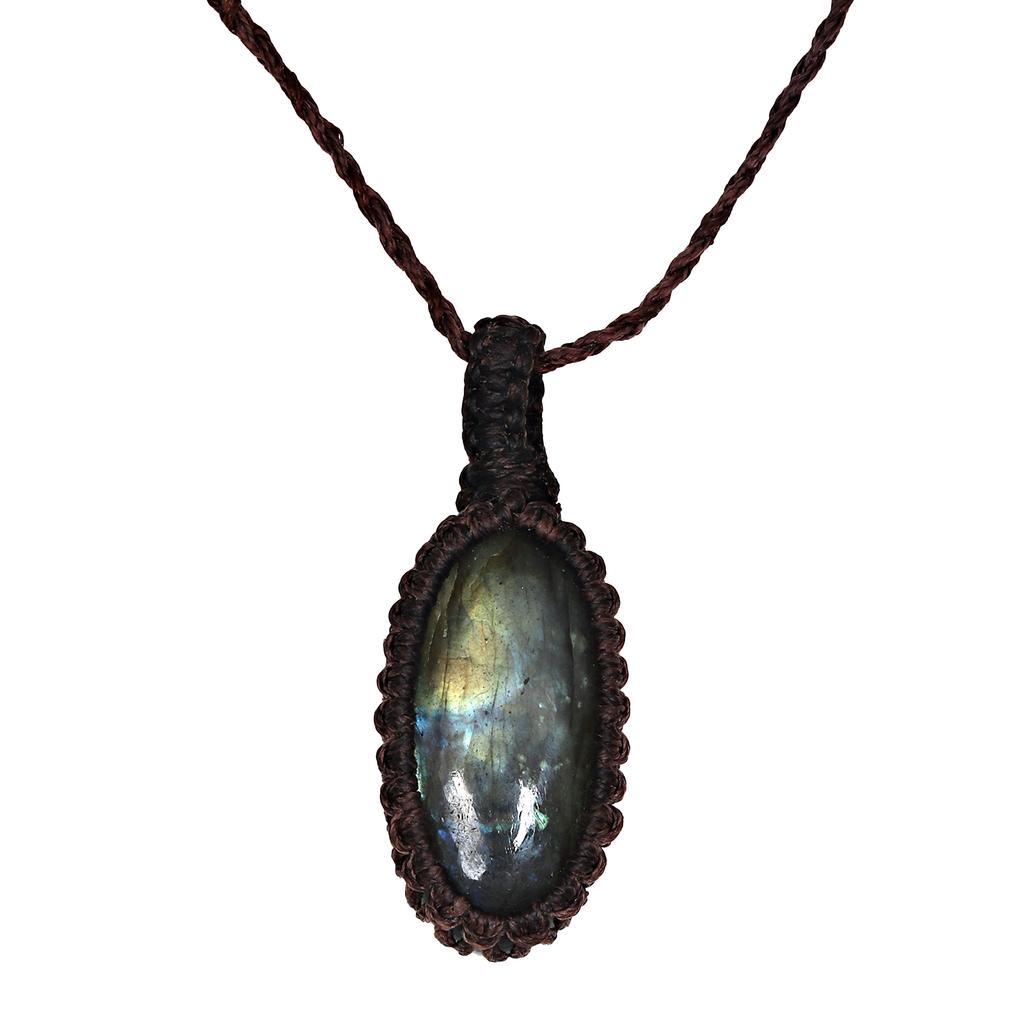 Macrame Necklace Labradorite Pendant Natural Handmade Stone Crystal Bohemian
