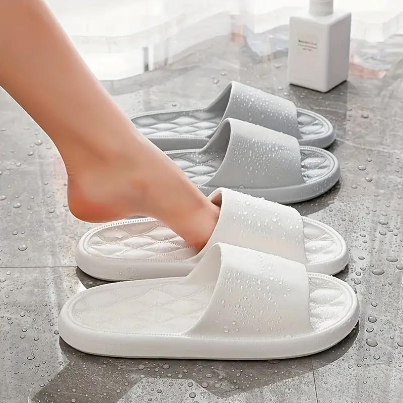 Unisex Solid Color Pillow Slides, Soft Sole Home Bathroom Shoes, Lightweight & Comfy Indoor Slides