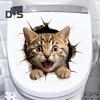 Through-wall Cat Toilet Sticker Waterproof Removable Self-adhesive PVC Living Room Bathroom Wall Art 3D Effect Simulation Kitten Toilet Seat Lid
