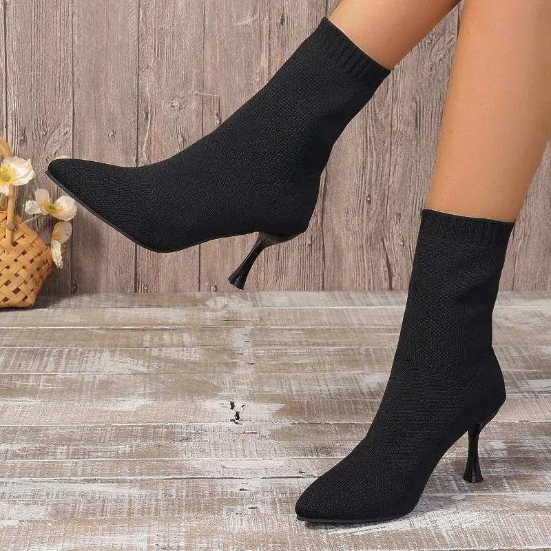 Winter Hot Selling High Quality Women's Boots Fashion Solid Color Pointed Toe Cloth Stiletto High Heel Women's Short Boots