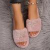 Lovely Fashion Slippers Female Slides Daily Flat Low Heels Shoes Woman Bright Diamond Butterfly-knot Winter Shoes Plus Size