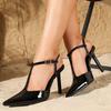 Fashion Black Pointed Toe T Strap Design Brand Pumps Women High Quality Patent Leather Ankle Buckle Dress Shoes Tacones Mujer Elegantes