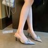 One Pedal Temperament Fairy Wind Shows Leg Length 5cm High Heel Sandals Thin Heel Bow Pointed Back Empty Single Shoes Female Summer