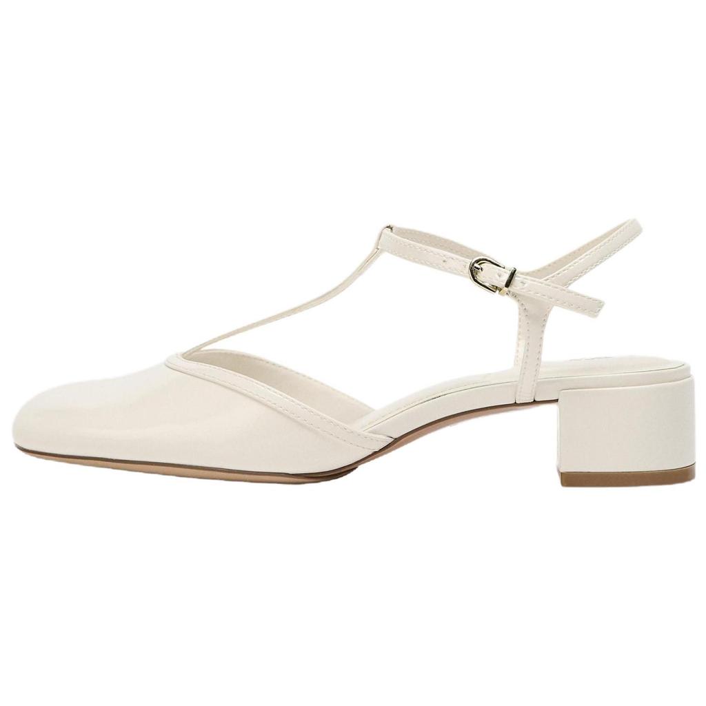 Zara Elegant Patent Leather Effect Open-Back Chunky Heels 4cm Women Heels White 2253510001