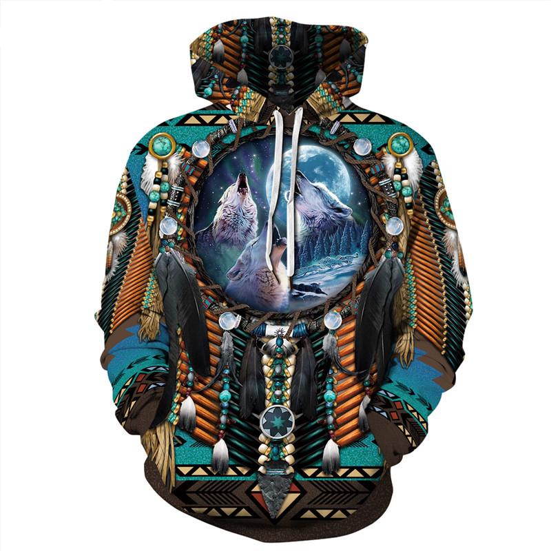 Indian Bohemian European and American Fashion Lovers  Hoodie Men's Loose Large Size 3D Printed Men's Hoodie Goes With Everything