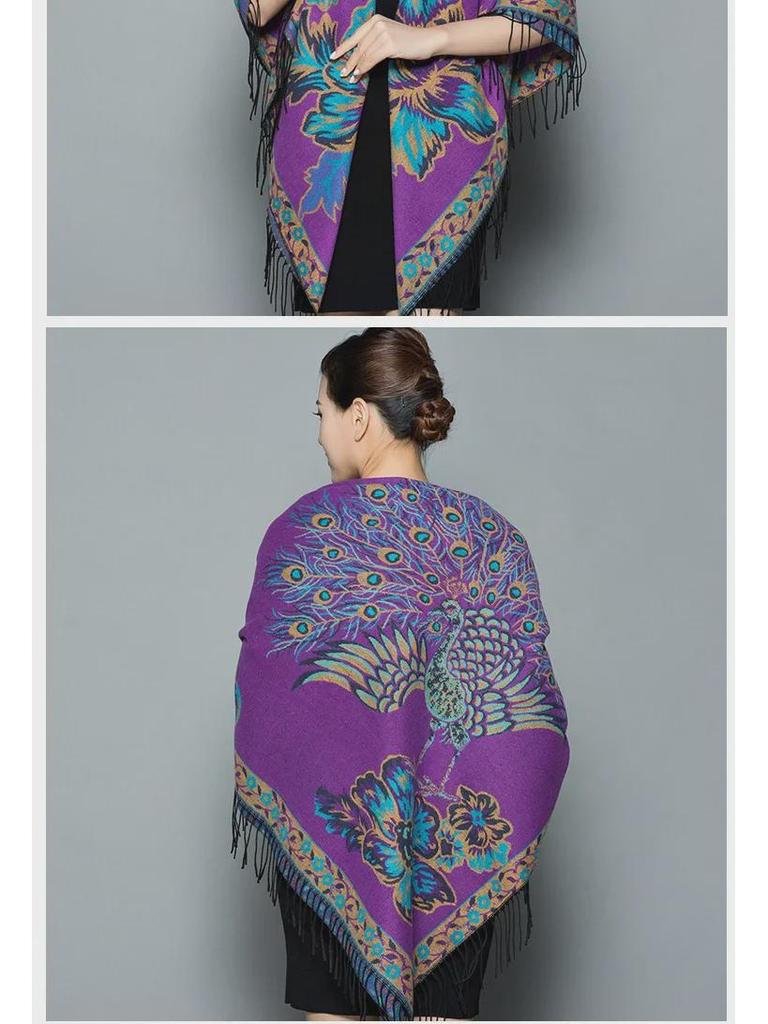 Lijiang Ethnic Style Double-Sided Phoenix Jacquard Cashmere Shawl and Scarf for Women