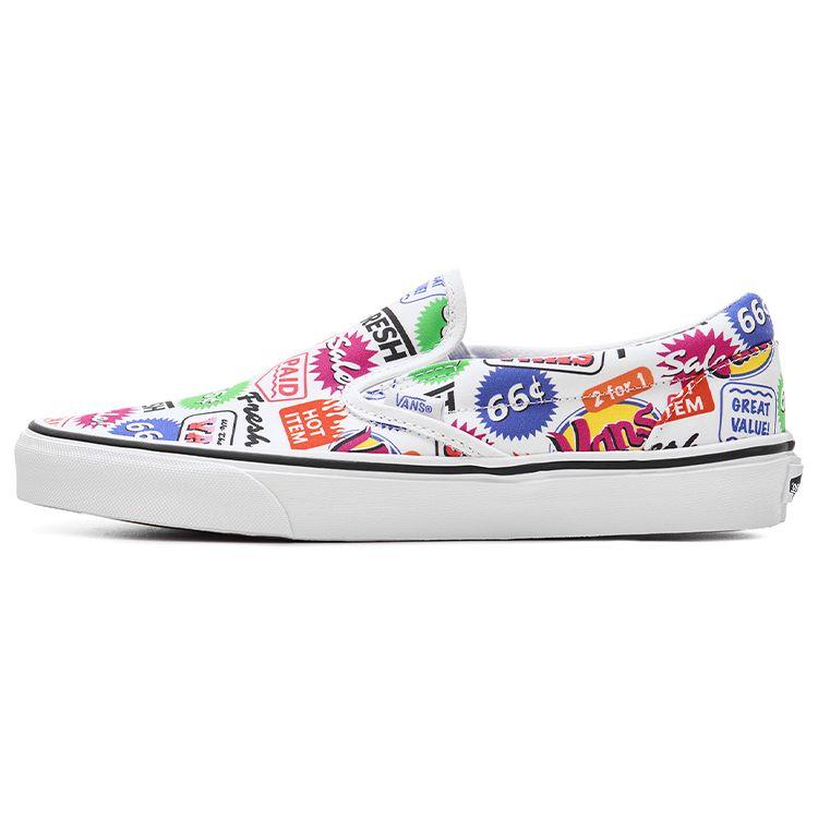 Vans Slip-On Series Mini Supermarket Series Canvas Fun Graffiti Colorful Tags Casual Low-Top Skate Shoes Unisex Sneaker Black VN0A33TB44C