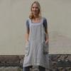 Women's Summer Casual Cotton Linen Solid Apron Long Waist Home Clothes Loose Long Dress