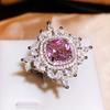 New Color Separation Simulation Pink Tourmaline Color Full Diamond Opening Pink Square Zircon Womans Ring