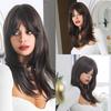 Long Wavy Layered Black-Brown Shoulder-Length Wigs With Bangs Heat Resistant Synthetic Wigs for Women Cosplay Daily Natural Wigs
