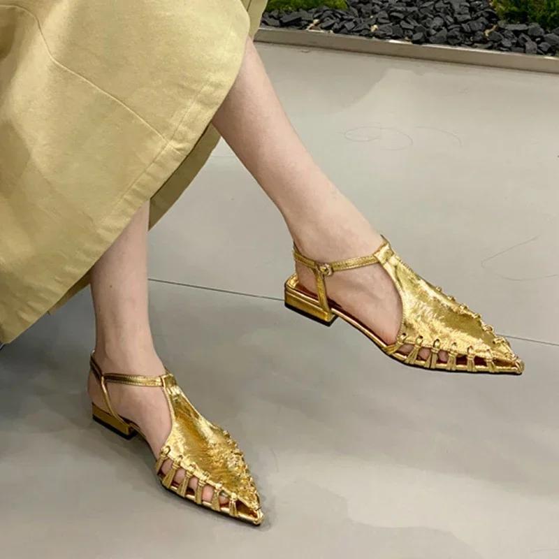 Fashion Flats Pointed Toe Sandals Women Summer Casual Shoes 2025 Fashion New Slippers Designer Beach Walking Cozy Trend Female Chaussure