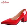 Fashion Aphixta 5cm Square Heels Patent Leather Red Pumps Shoes Woman Classics Pointed Toe Dress Official Pumps Party Plus Size 49 50