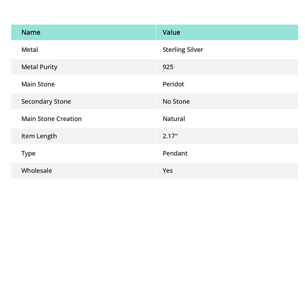 Natural Peridot Gemstone Handmade 925 Sterling Silver Jewelry Pendant 2.17" S5T57