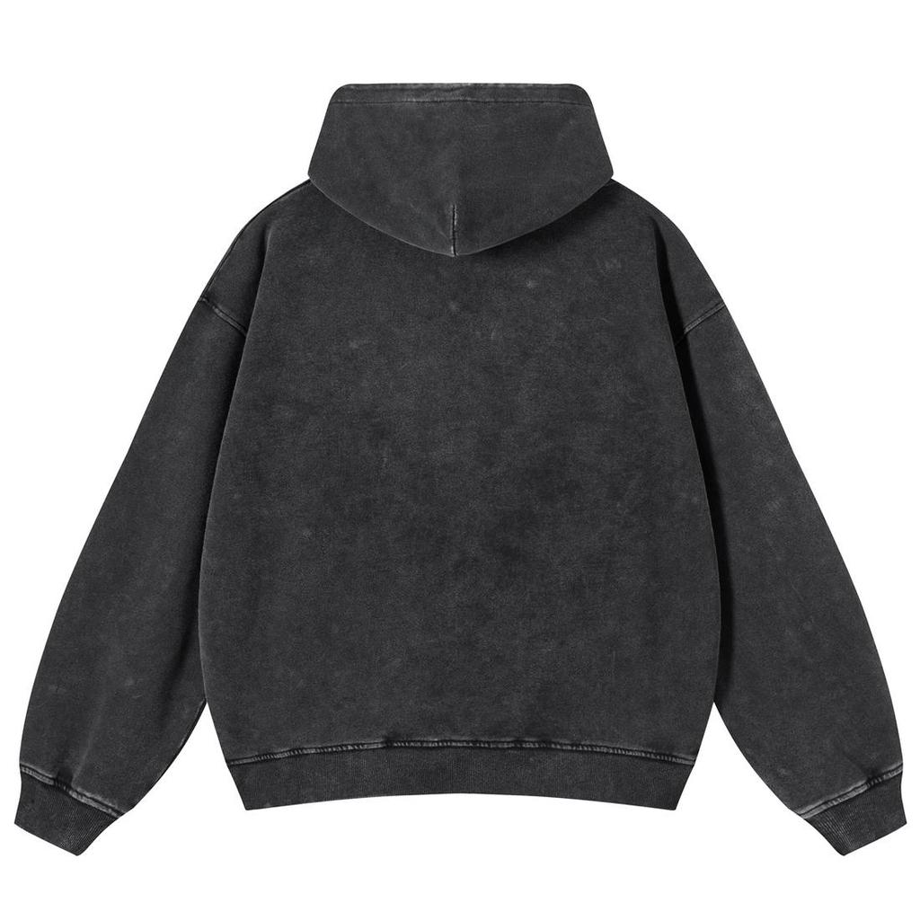 Streetwear Dinosaur Chariot Pattern Unisex Washed Black Oversized Unisex Long Sleeve Hoodie