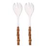 2Pcs Serving Utensils Cutlery 304 Stainless Steel Big Fork and Spoon with Natural Bamboo Handle Food Serving Salad Spork Server Spoon Tableware Set