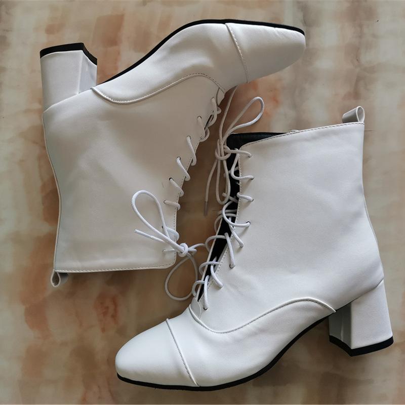 Fashion Women's Ankle Boots Autumn Winter Black White Party Shoes Female Casual Low Heels Short Boot Lace Up Large Size 34- 45