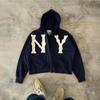 ZYLLO Y2k Harajuku Retro Trendy Brand Letter Embroidery Oversized Sweatshirt Women High Street Fashion Loose Zipper Hoodie