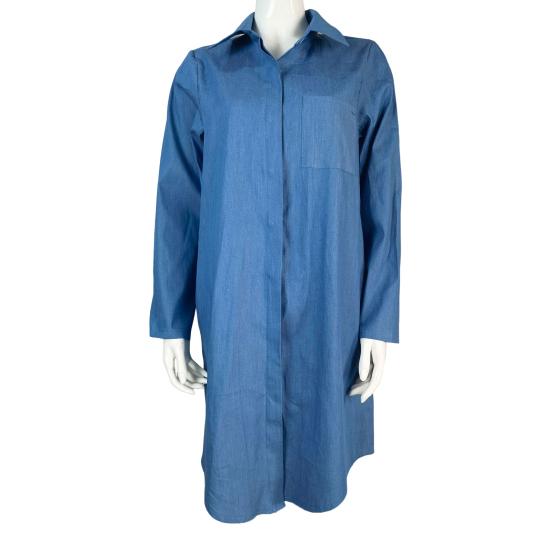 Women Dress Elegent Beauty Lady Dress Collar Splicing Summer Midi Long Lady Pocket Button Denim Loose Lapel Dress