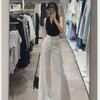 Women's White High-Waisted Wide-Leg Jeans Skirt: Casual, Fashionable, Slimming, and Age-Reducing Pants for Spring and Autumn.
