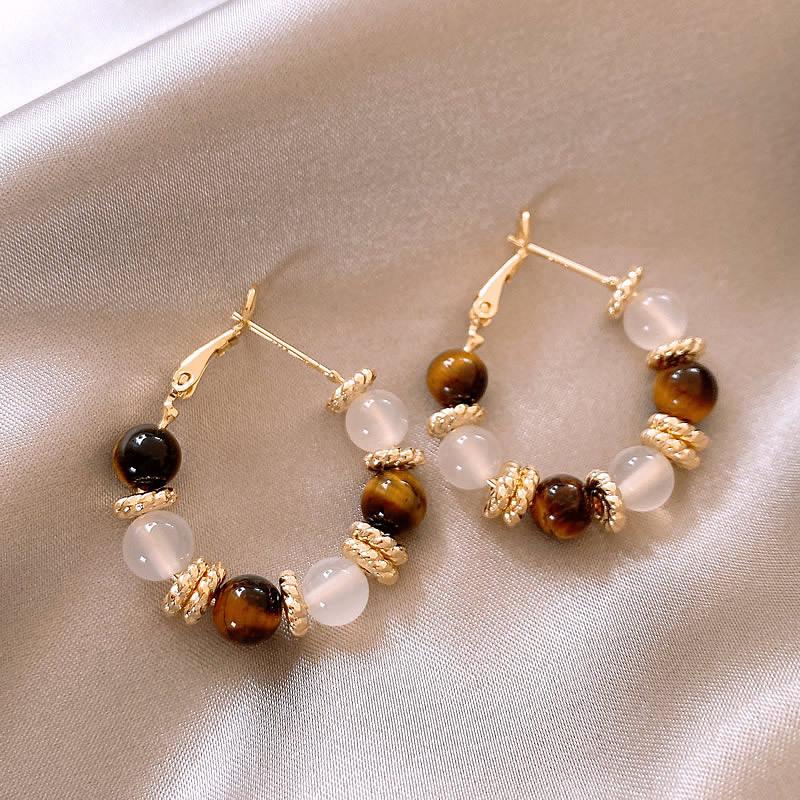 Искусственный камень тигровый глаз круглые серьги нишевые персонализированные серьги серьги высокого класса женские