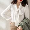 French Bow Tie Chiffon Long-sleeved Shirt Women's Fashion Bottoming Shirt Professional All-match Streamer Temperament Shirt