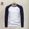 Men Raglan Long Sleeve T-shirt O-Neck Patchwork Color Pullover Tops Loose Fit Elastic Cuffs Breathable Casual Tops