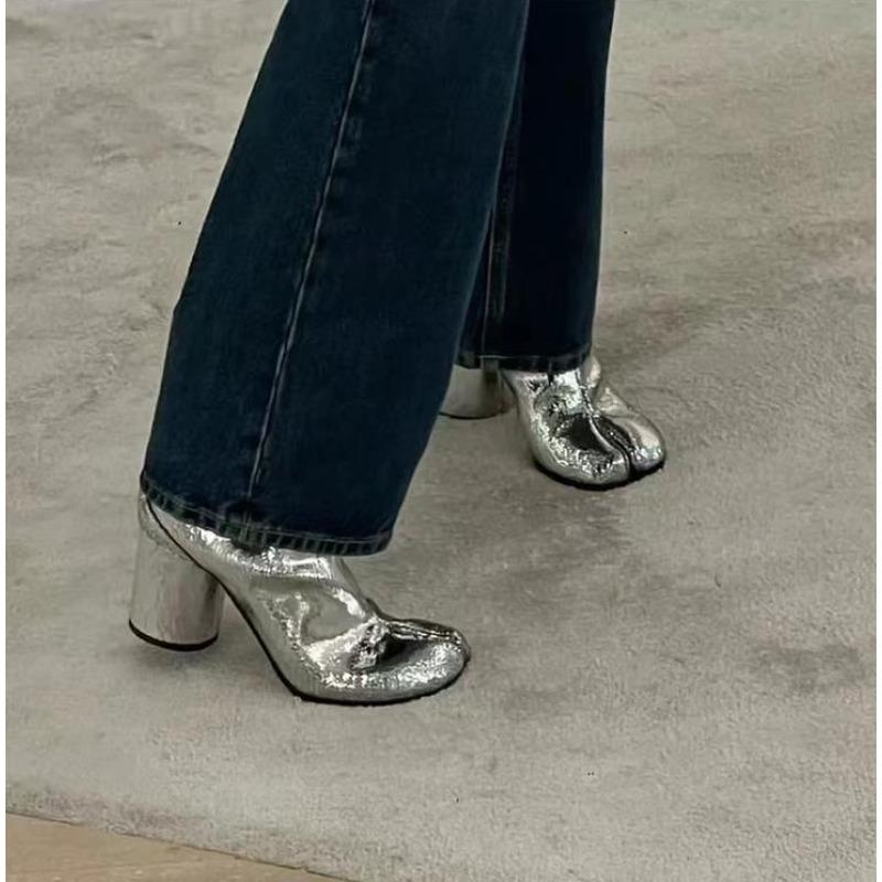 Дизайнерские ботильоны Tabi с раздельным носком от люксового бренда, женские ботильоны из натуральной кожи на массивном высоком каблуке, короткие ботинки, обувь весна-осень 2025