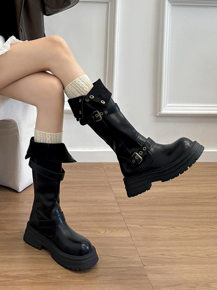 Thick-soled Two-wear Black Long Boots, Women's Autumn and Winter Retro Velvet High Knight Boots, Thin Boots