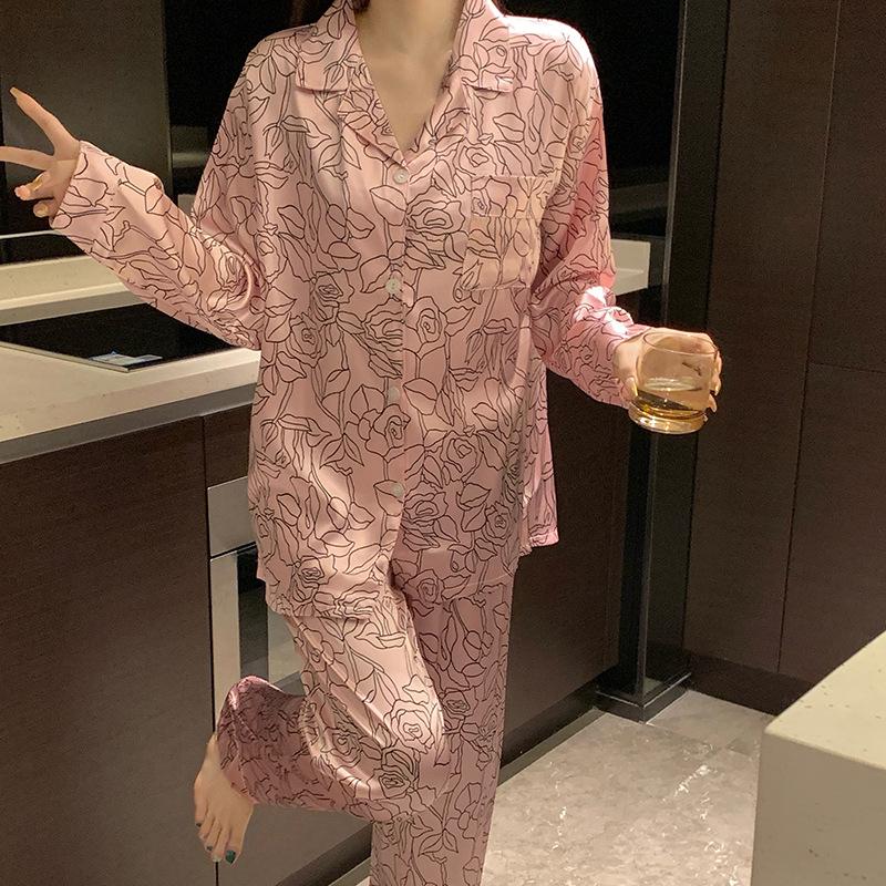 Luxury Women's Imitation Silk Long Sleeve Pajama Set - Spring/Summer Collection